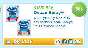 $0.50/1 Box Ocean Spray Fruit Snacks and More!