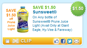 $1.50/1 Bottle Sunsweet Prune Juice Light