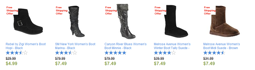 Womens Boots starting at just $4.99 + FREE Shipping!