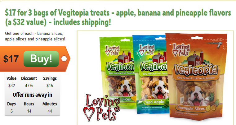 $17 for 3 Bags of Vegitopia Treats for your Dog + FREE Shipping (Reg. $32)