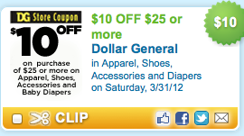 $10 off $25 at Dollar General Tomorrow ONLY (3/31)