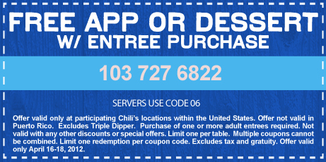 Free Appetizer or Dessert At Chili’s
