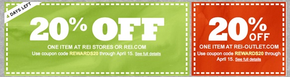 20% Off One Item At REI 4/14 – 4/15