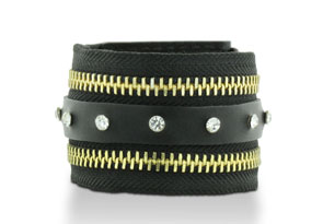 Black Leather and Rhinestones Zipper Cuff now only $14.99 SHIPPED (Reg. $39.99)