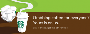 Starbucks: Buy 4 Get 1 Free