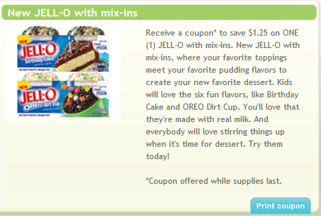 $1.25/1 Jello Mix-ins coupon for Kraft First Taste Members!