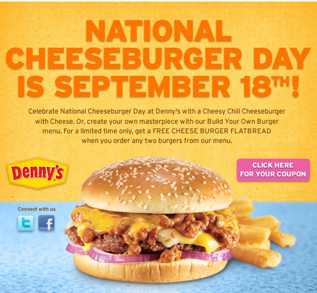 Free Cheeseburger w/ Purchase – Denny’s