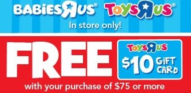 Free $10 ToysRUs Gift Card with $75+ Purchase!