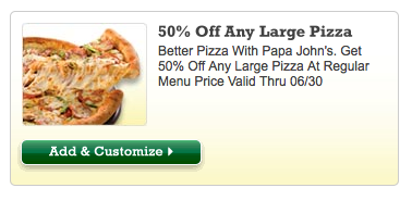 ANY Large Papa Johns Pizza 50% off with this Promo Code!