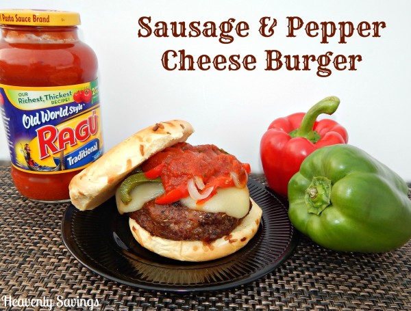 Sausage and Pepper Cheese Burger  #NewTraDish @RaguSauce @Ragu