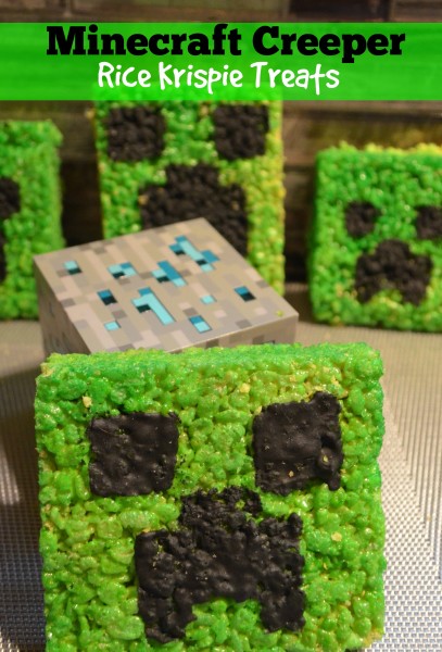 Mint Minecraft Creeper Rice Krispie Treats
