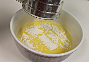 Breakfast Crepes sift flour into liquid