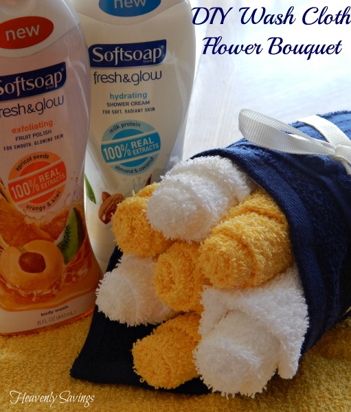 DIY Wash Cloth Flower Bouquet And Softsoap Fresh & Glow Body Wash!